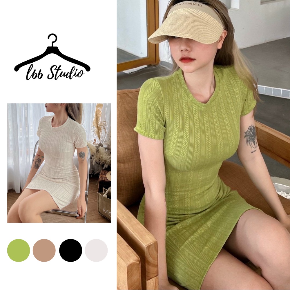 Đầm body nữ L66 váy ôm tay ngắn cổ tròn siêu tôn dáng chất thun dệt dày dặn bao đẹp V19