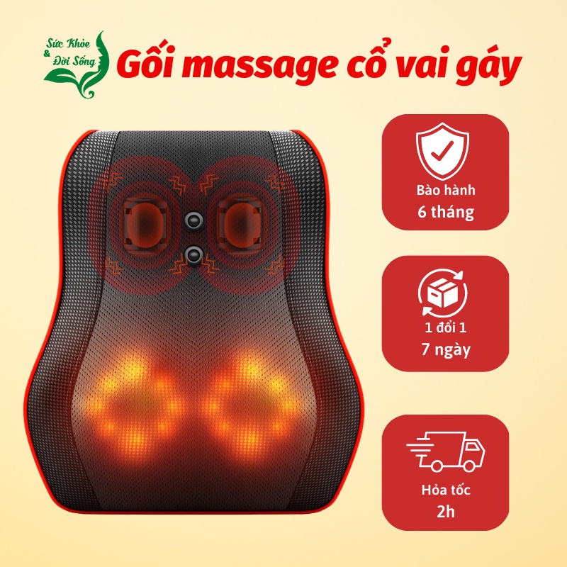 Gối massage cổ vai gáy JVJ-R01, có 16 bi lăn nhào lộn 3D, có hồng ngoại - Gối massage vai gáy toàn thân đa năng