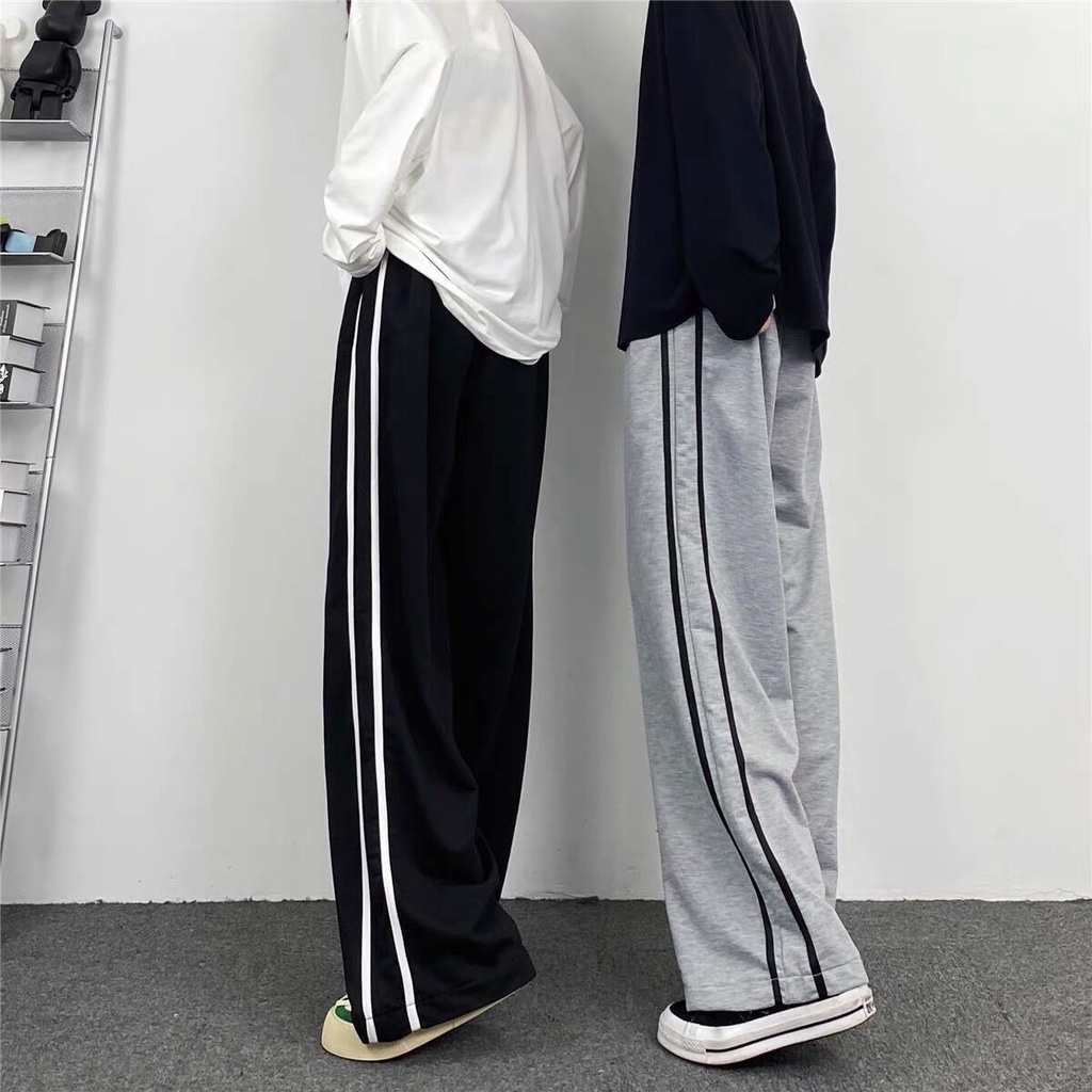 Quần Thể Thao Ống Rộng Họa Tiết Kẻ Sọc Thời Trang Hàn Quốc Mới Cho Nữ
