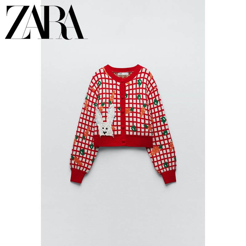 Áo Khoác Len Dệt Kim Hoa Văn Cà Rốt Thời Trang Dành Cho Nữ ZARA