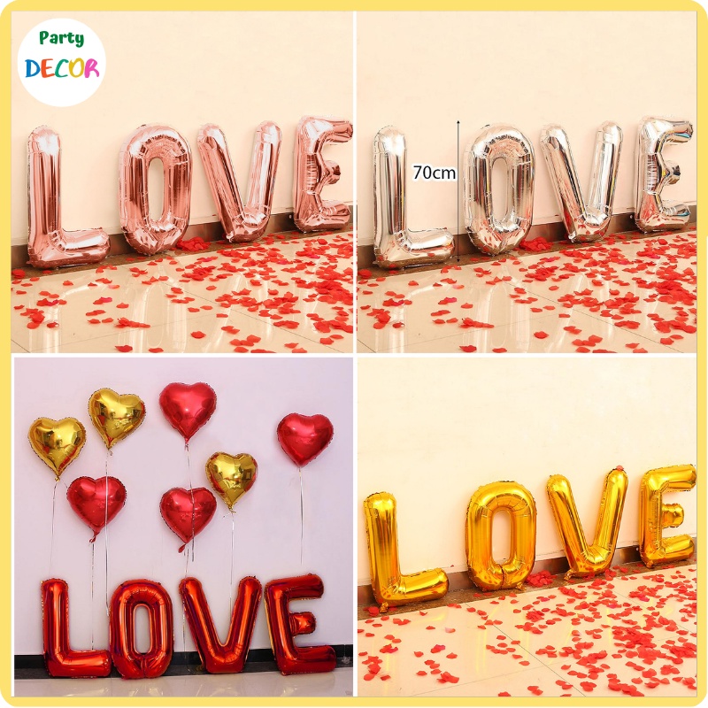Bộ Bóng Chữ LOVE Size 70cm Trang Trí Phòng Cưới, Tỏ Tình, Cầu Hôn, Valentine,...