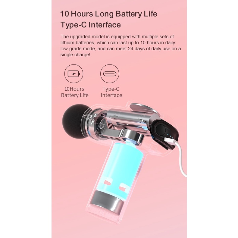 MUA 1 ĐƯỢC 4 - 2000mAh KÈM 6 ĐẦU - TẶNG TÚI ĐỰNG Máy massa cầm tay BOOSTER MINI V2 công suất 25W lực đấm 14kg, sâu 6mm