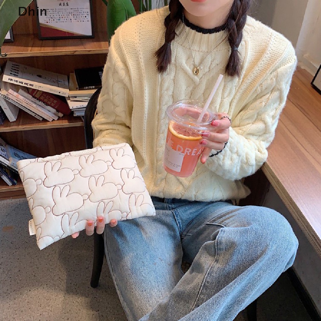 [Dhin] Túi Xách Đựng Đồ Trang Điểm May Chần Có Khóa Kéo Làm Đẹp Phong Cách Hàn Quốc Cho Nữ Giới