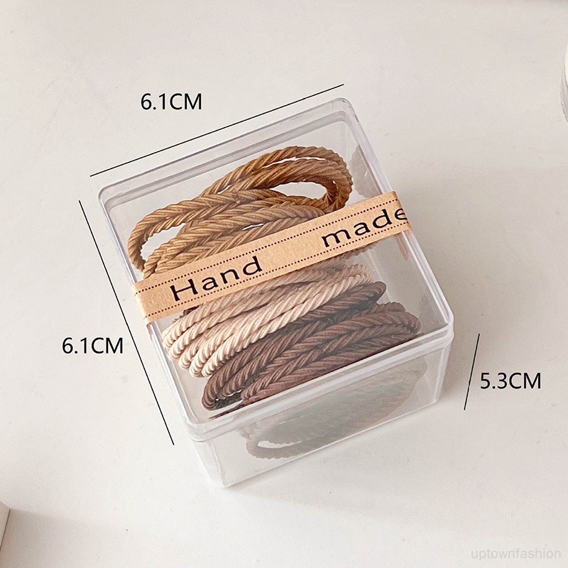 Dây Buộc Tóc Co Giãn Bằng Da Kèm Hộp Pha Lê Dễ Thương Dành Cho Nữ