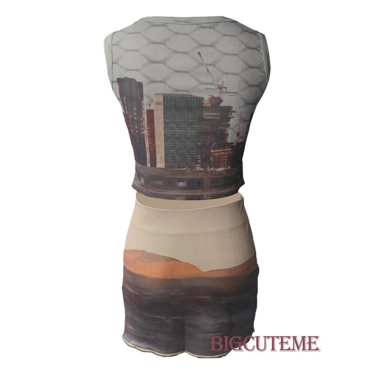 Bộ Áo Tank Top 2 Dây + Chân Váy Mini Phối Lưới Thời Trang Mùa Hè Cho Nữ