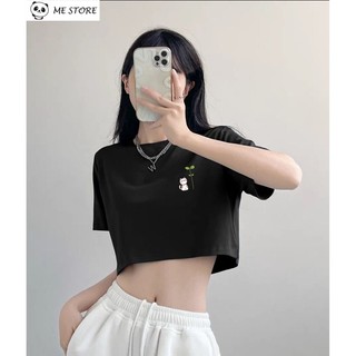 Áo croptop ngắn tay form rộng dáng rộng chất liệu 100% cotton in hình cỏ 3 lá