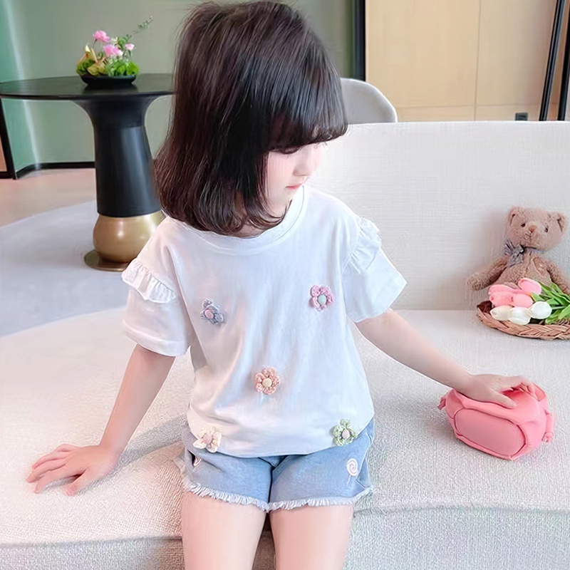 Áo Thun Ngắn Tay In Hoa Thời Trang Mùa Hè Mới Dành Cho Bé Gái 1-6 Tuổi