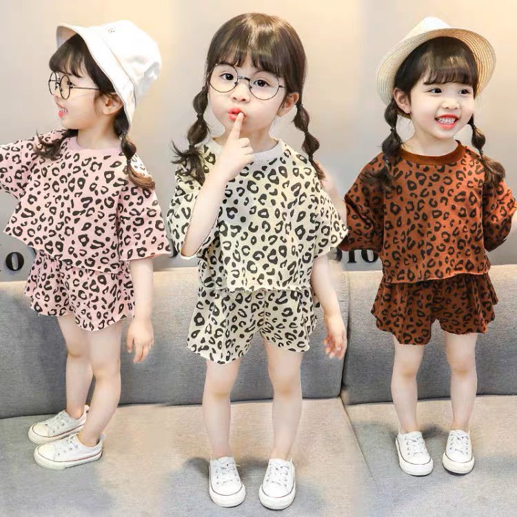 Bộ cộc tay cho bé gái, Quần áo mùa hè họa tiết da báo chất cotton mềm đẹp thấm hút tốt đủ size 1-8 tuổi BDB