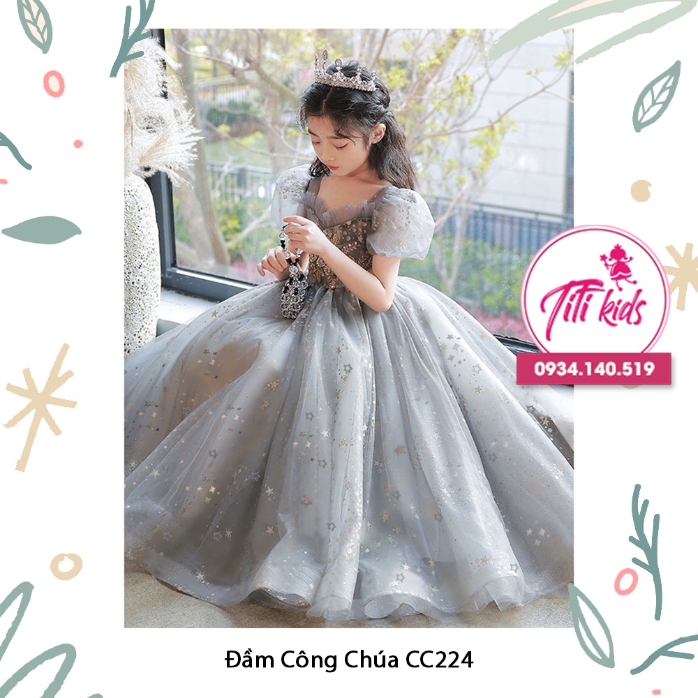 Đầm Váy Công Chúa Cho Bé Xám Ngôi Sao Cao Cấp Titikids - CC224