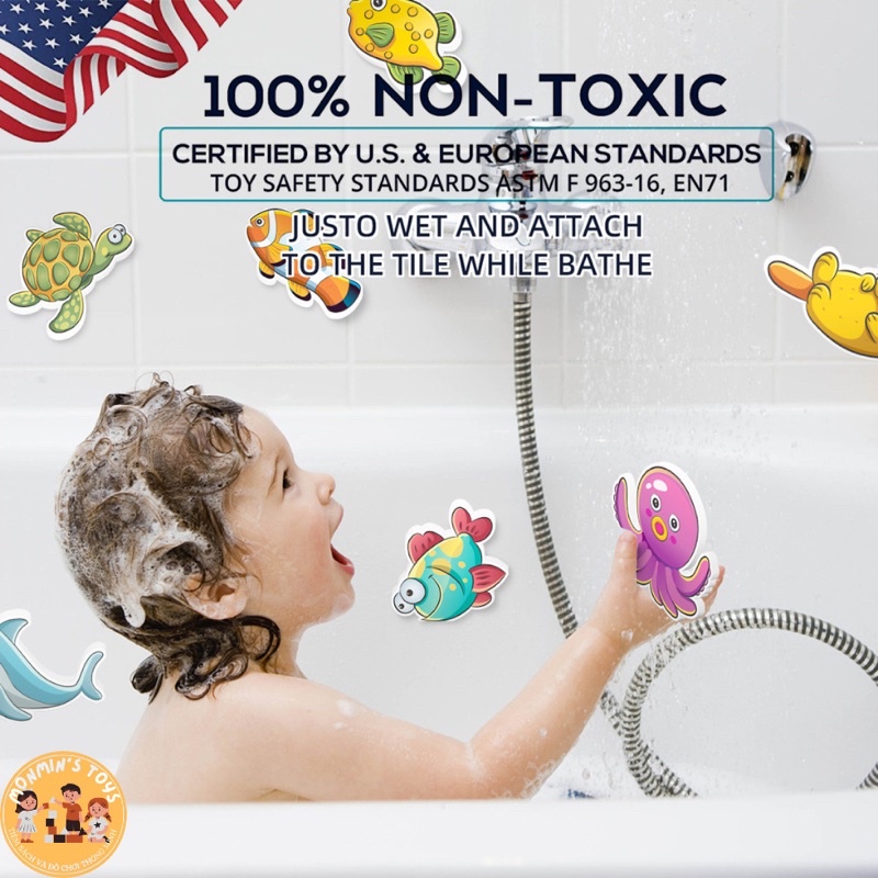 Đồ chơi phòng tắm, chất liệu an toàn cho bé, bám dính được lên tường, nhiều hình ngộ nghĩnh đáng yêu