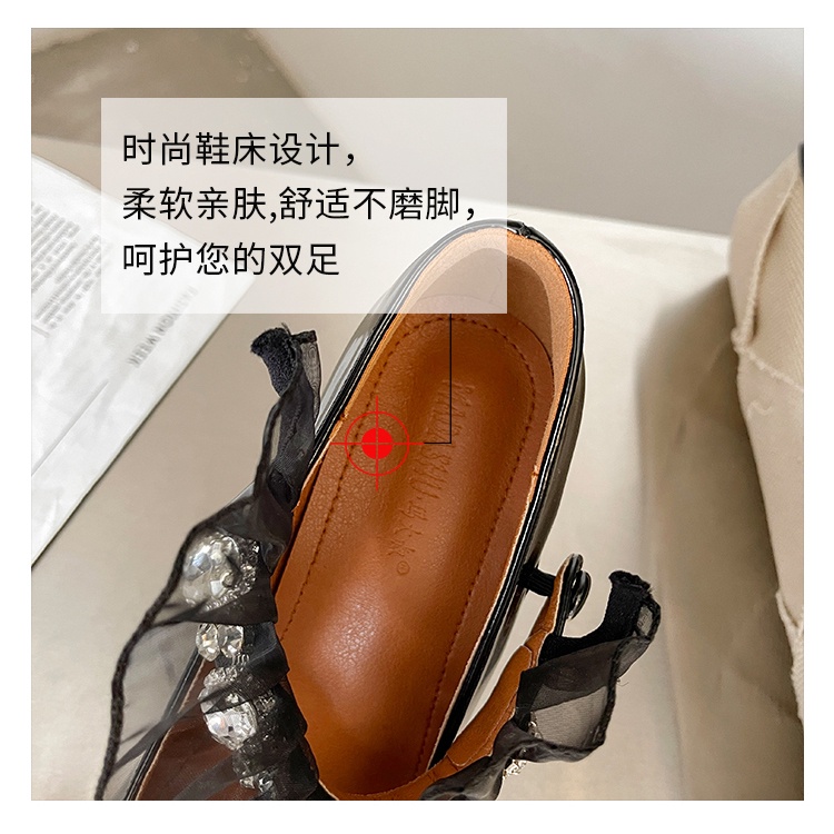 Giày Búp Bê Da Mũi Vuông Đính Đá Phong Cách Lolita Thời Trang Mùa Xuân 2023