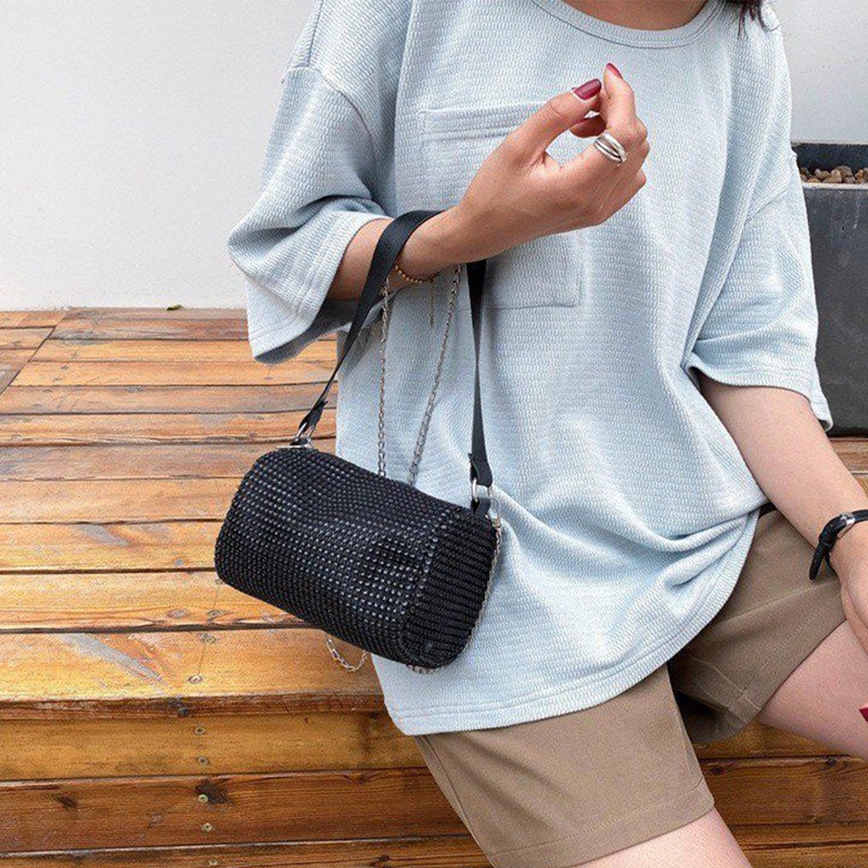 Hmg Túi Xách Tote Đeo Vai Phối Dây Xích Dày Đính Đá Lấp Lánh Thiết Kế Thời Trang Dành Cho Nữ