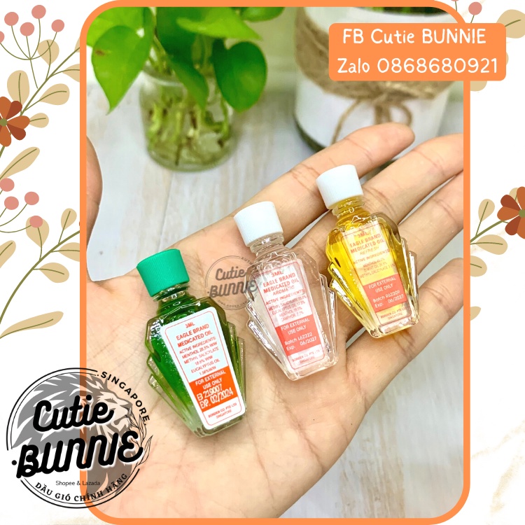 Dầu gió Xanh Trắng Vàng Con Ó Mini 3ml date 2027 / Eagle Brand / Hàng Nội địa Singapore