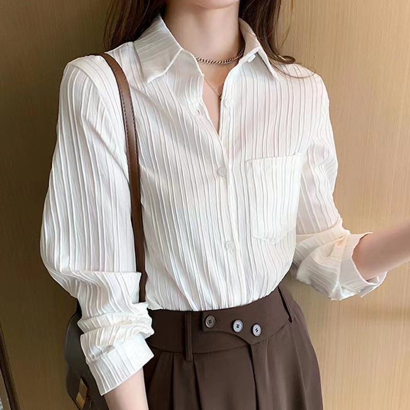 Áo Sơ Mi Nữ Tay Dài Kẻ Sọc Thời Trang Thanh Lịch Cho Nữ