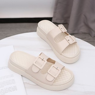 Dép quai ngang nữ đế bánh mì Quảng Châu đế cao 5cm khóa cài đi học da mềm đi biển đi chơi dễ phối đồ, Lisa M52