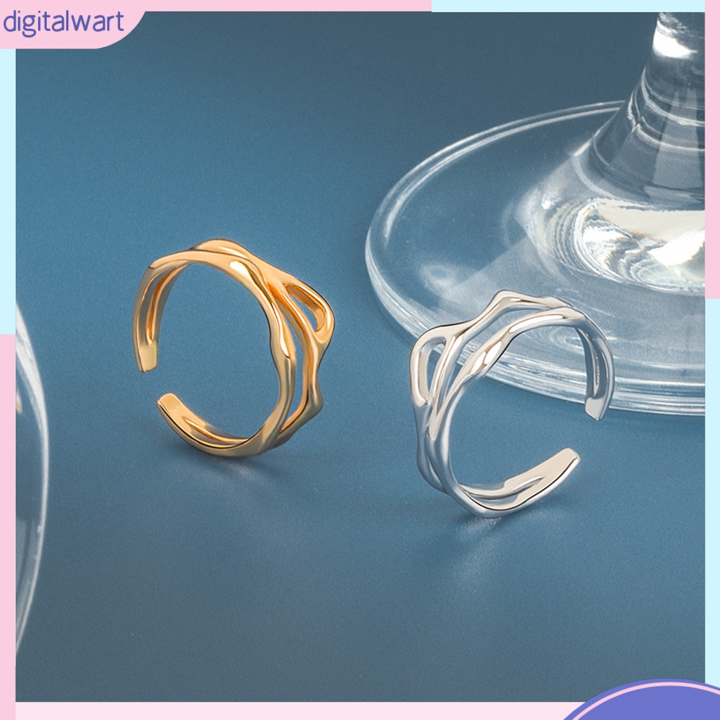 Nhẫn Hở Hai Đường Kẻ Hình Học Sáng Bóng Có Thể Điều Chỉnh Thời Trang Dự Tiệc Cho Nữ
