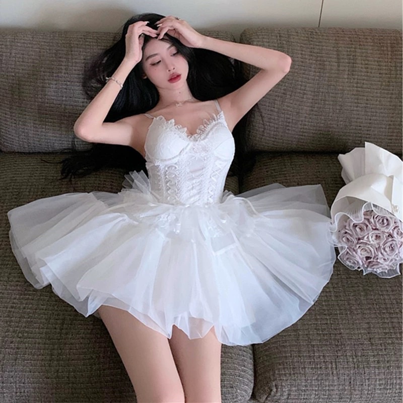 SWAN DRESS Set áo 2 dây phối ren + chân váy voan xoè phong cách balletcore ulzzang SAM SAM BOUTIQUE