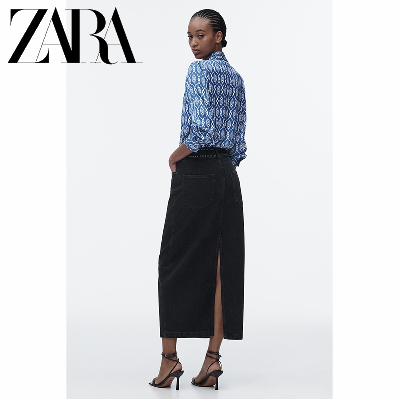 ZARA spring new women's silk satin texture printed shirt