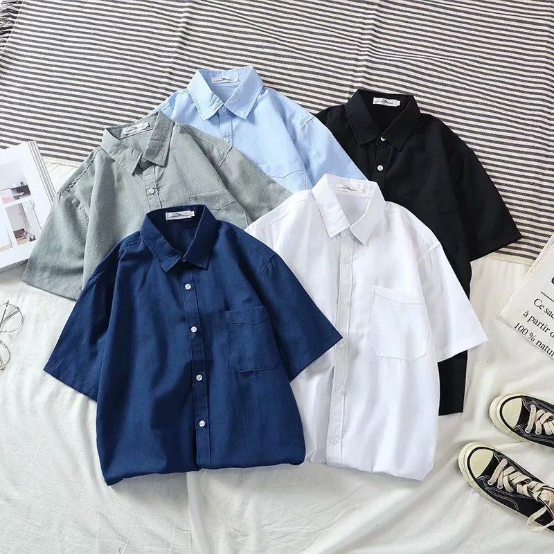 Áo Sơ Mi Cotton Tay Ngắn Màu Trơn Thời Trang Xuân Hè Chất Lượng Cao Cho Nam Size S-3Xl Có 5 Kiểu