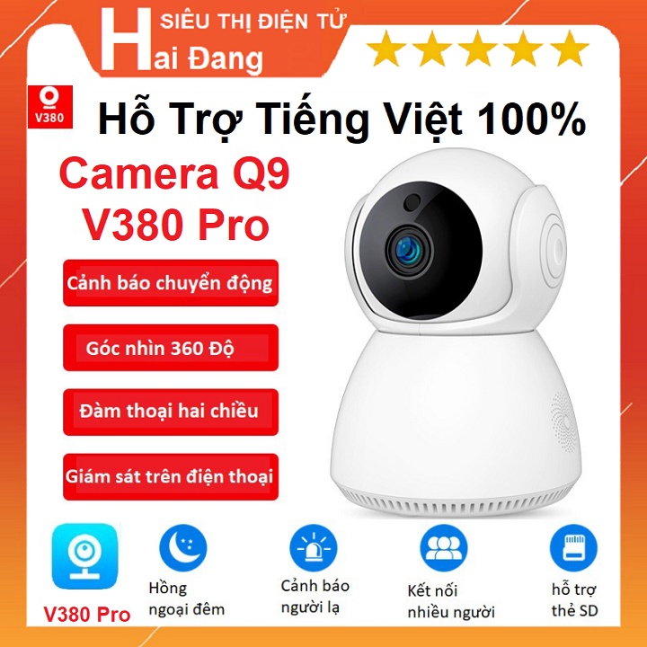 Camera Robot, Camera Wifi V380Pro Q9 Thế Hệ Mới, Hỗ Trợ Quay Đêm, Đàm Thoại 2 Chiều, Xoay 360 Độ - Giám Sát Chuyển Động