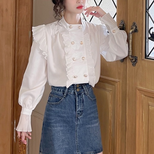 Áo sơ mi nữ Goness dài tay dáng bèo bồng suông bo ống tay thiết kế hàng cúc dọc thời trang Jumbo