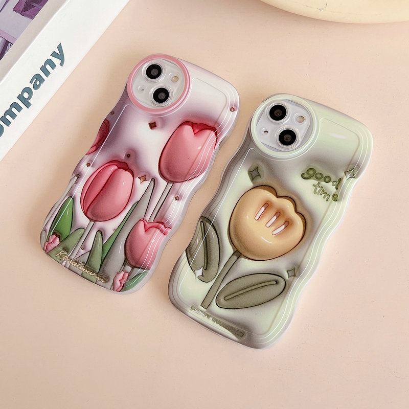 VIVO V27 V27E Y36 Y02 Y22 Y22S Y35 Y21 Y33S Y21S Y21T Y33T Y21A Y20 Y20i Y20S Y12A Y12S 2021 5G Y76 Y16 Y15S Y15A Y01 Y50 Y30 Y30i Y17 Y12 Y15 2020 Y3S Y19 Y95 Y93 Y91 Y91i Y91C Y1S V23 V25 V25E V23E Pro Wave Edge Visual 3D Tulip Flower Phone Case STB 29