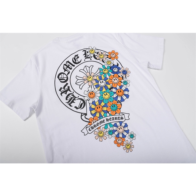 Chrome- Áo Thun Tay Ngắn Dáng Rộng 349 Ngắn In Họa Tiết Ngựa / Hoa / Mặt Cười Sanskrit Màu Cầu Vồng Cho Nam Và Nữ