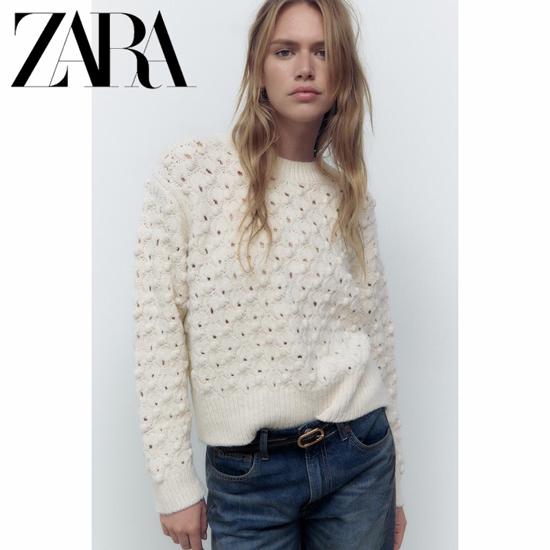 Áo Sweater Dệt Kim Tay Dài Cổ Tròn Hiệu ZARA Thời Trang Cho Nữ