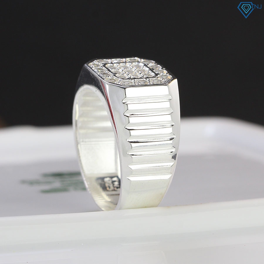 Nhẫn bạc nam 925 bản vuông đính đá NNA0366 - Trang Sức TNJ