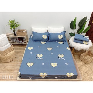 Combo 3 món bộ ga gối cotton poly 1m2 1m4 1m5 1m6 1m8 mẫu tim xám