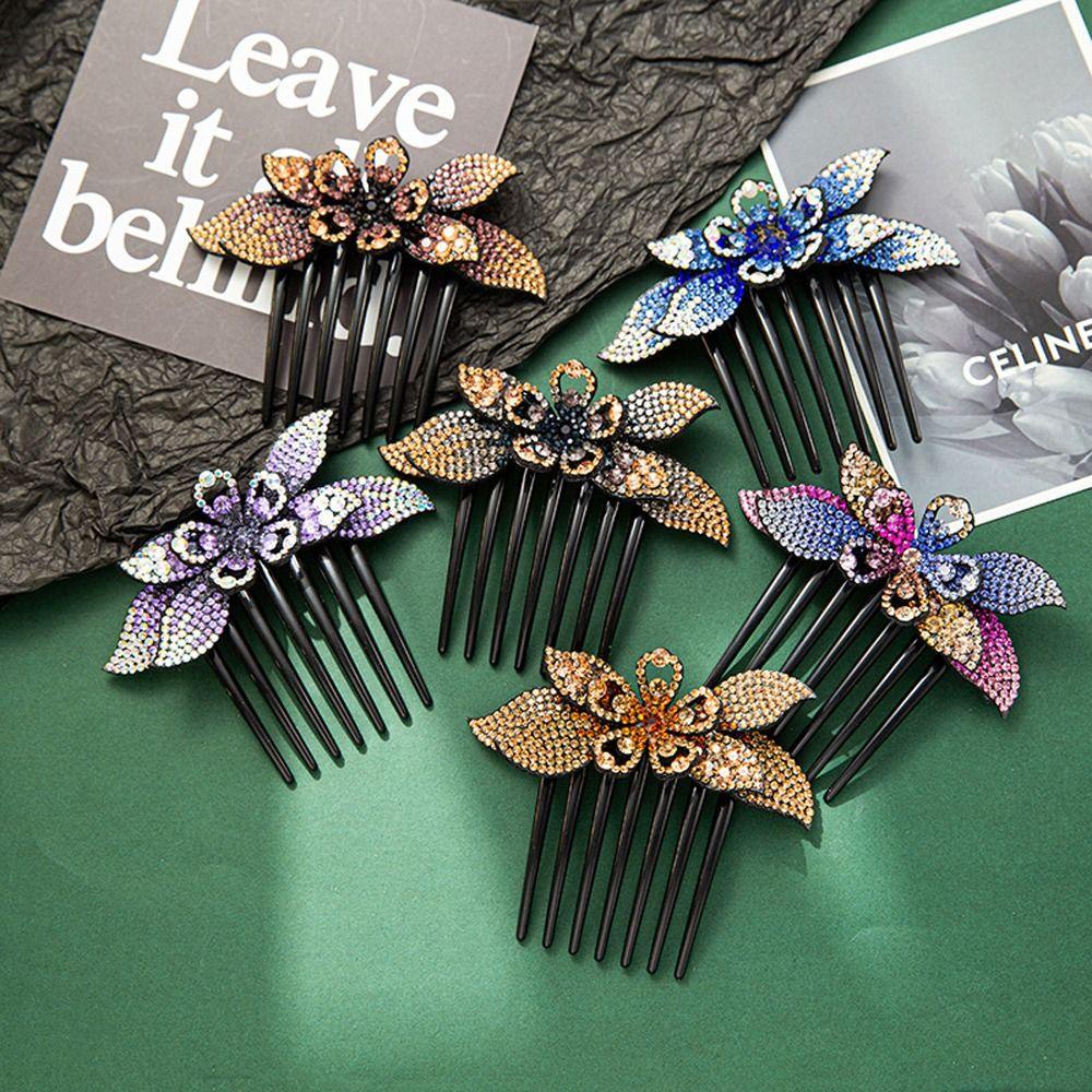 Phụ Kiện Giá Đỡ Lược Cài Tóc Đuôi Ngựa Hình Hoa Thời Trang Dành Cho Bạn NữKẹp Tóc Đính Đá Lấp Lánh
