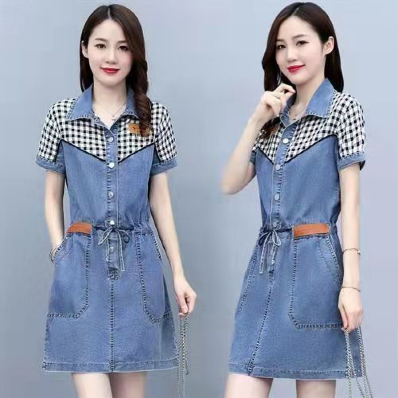 Đầm Sơ Mi Denim Phối Màu Thời Trang Cho Nữ