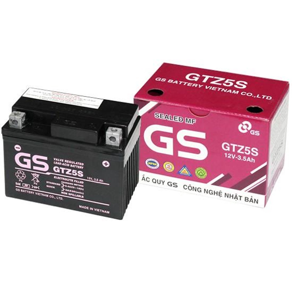 a Ắc quy khô xe máy GS GTZ5S tím bình thấp 12V - 3.5Ah