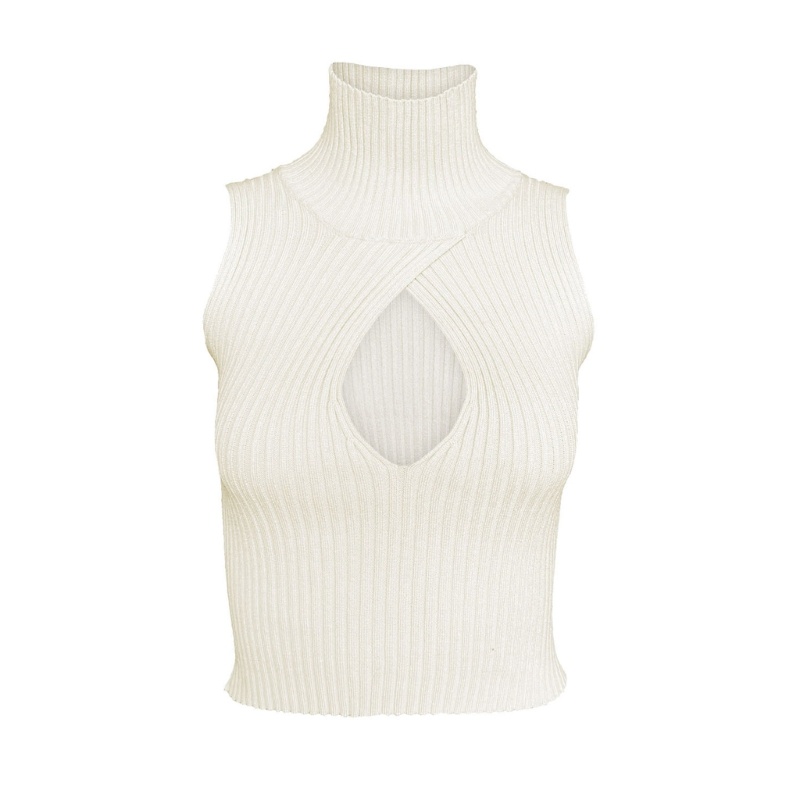 Xiangbao Áo Crop Top Dệt Kim Sát Nách Cổ Lọ Khoét Lỗ Khóa Trước Ôm Dáng Gợi Cảm Mùa Hè Cho Nữ