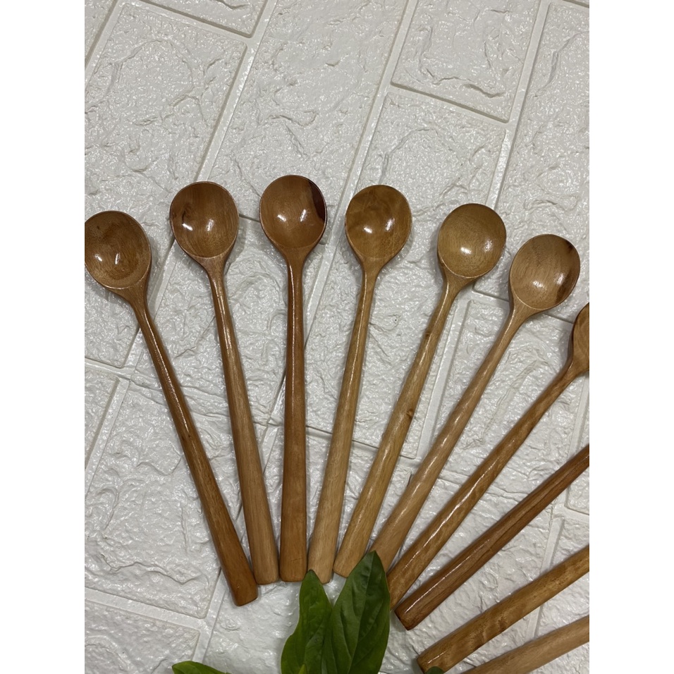 [Bộ 10c] Thìa gỗ, muỗng gỗ, thìa chanh, thìa mật ong, cafe đá KT: 20.5x3.5cm (ảnh thật)