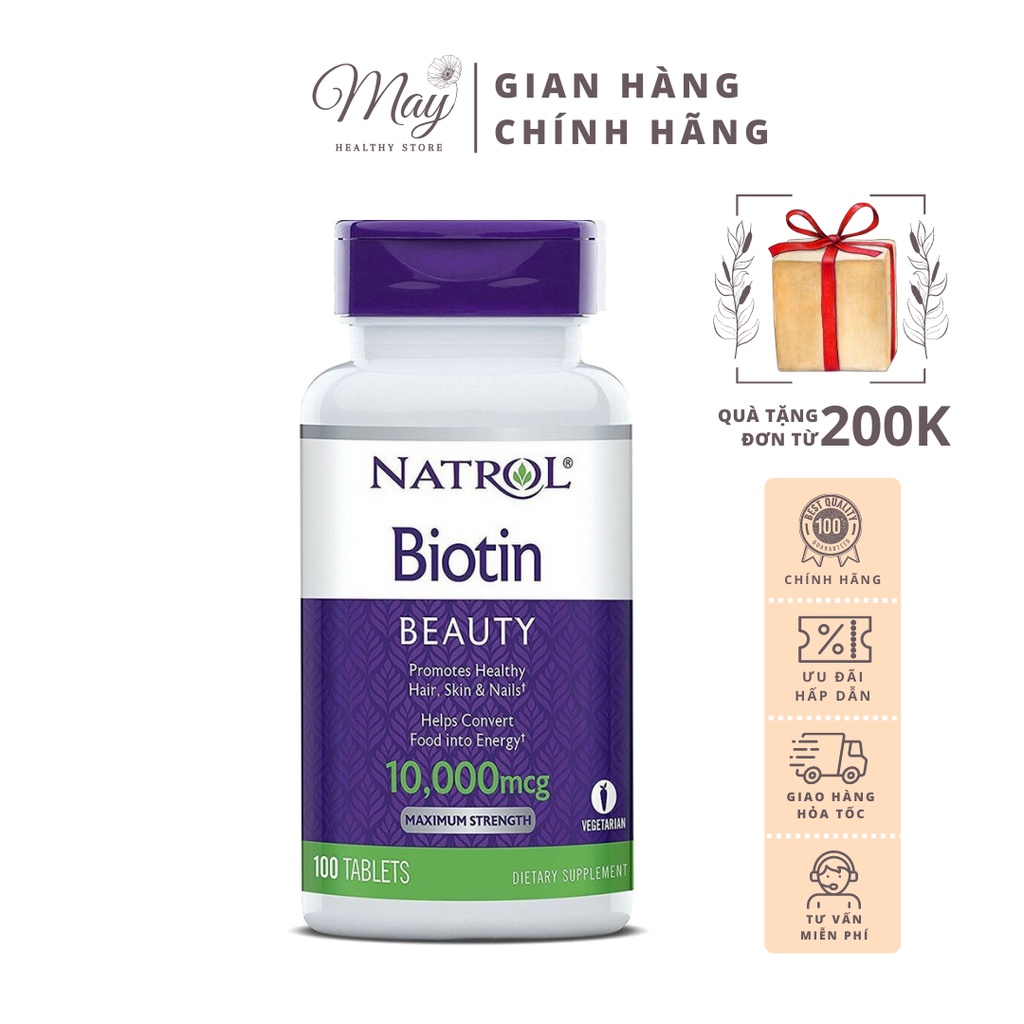 Viên Uống Mọc Tóc Và Móng, Giảm Gãy Rụng Natrol Biotin 10.000 mcg Lọ 100