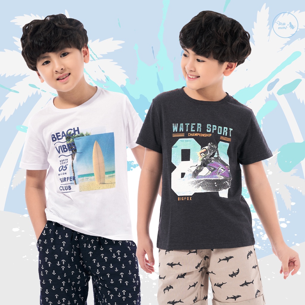Áo Phông Cộc Tay Bigfox Cho Bé Trai Size Đại Chất Cotton Xuất Dư Từ 3 Đến 11 Tuổi 30kg 40kg