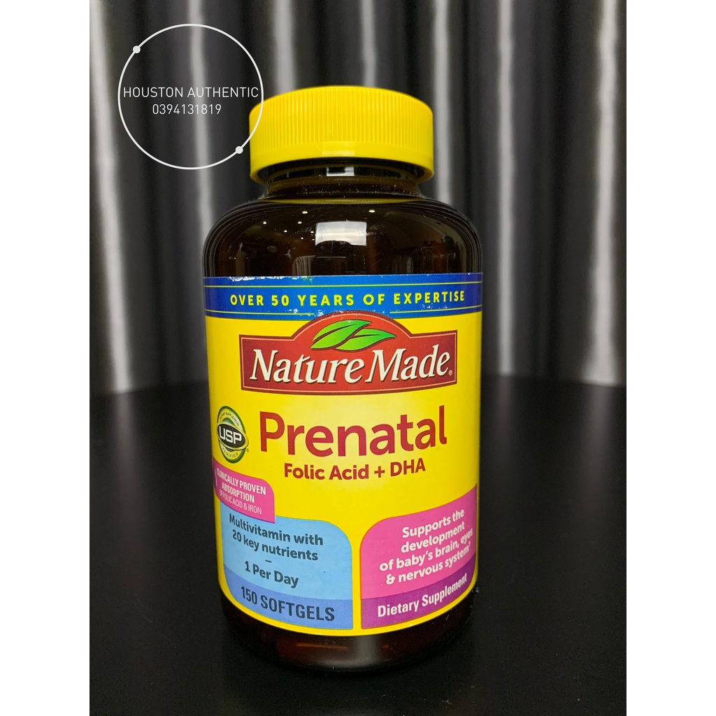 Bổ bầu dành cho bà bầu Nature Made Mẫu Mới Prenatal Acid Folic + DHA  _ Live tại Mỹ