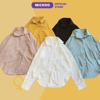Áo Sơ Mi Nữ Chất Đũi Dài Tay MICHOO Màu Trơn Form Rộng Thoáng Mát