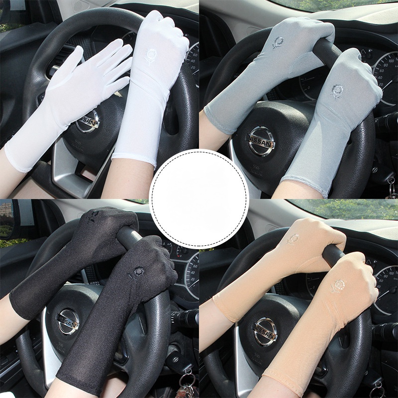 Găng Tay Lái Xe Dài Trung Bình Chống Nắng Chống Tia UV Chống Trượt Thoáng Khí Thời Trang Xuân Hè Cho Nữ