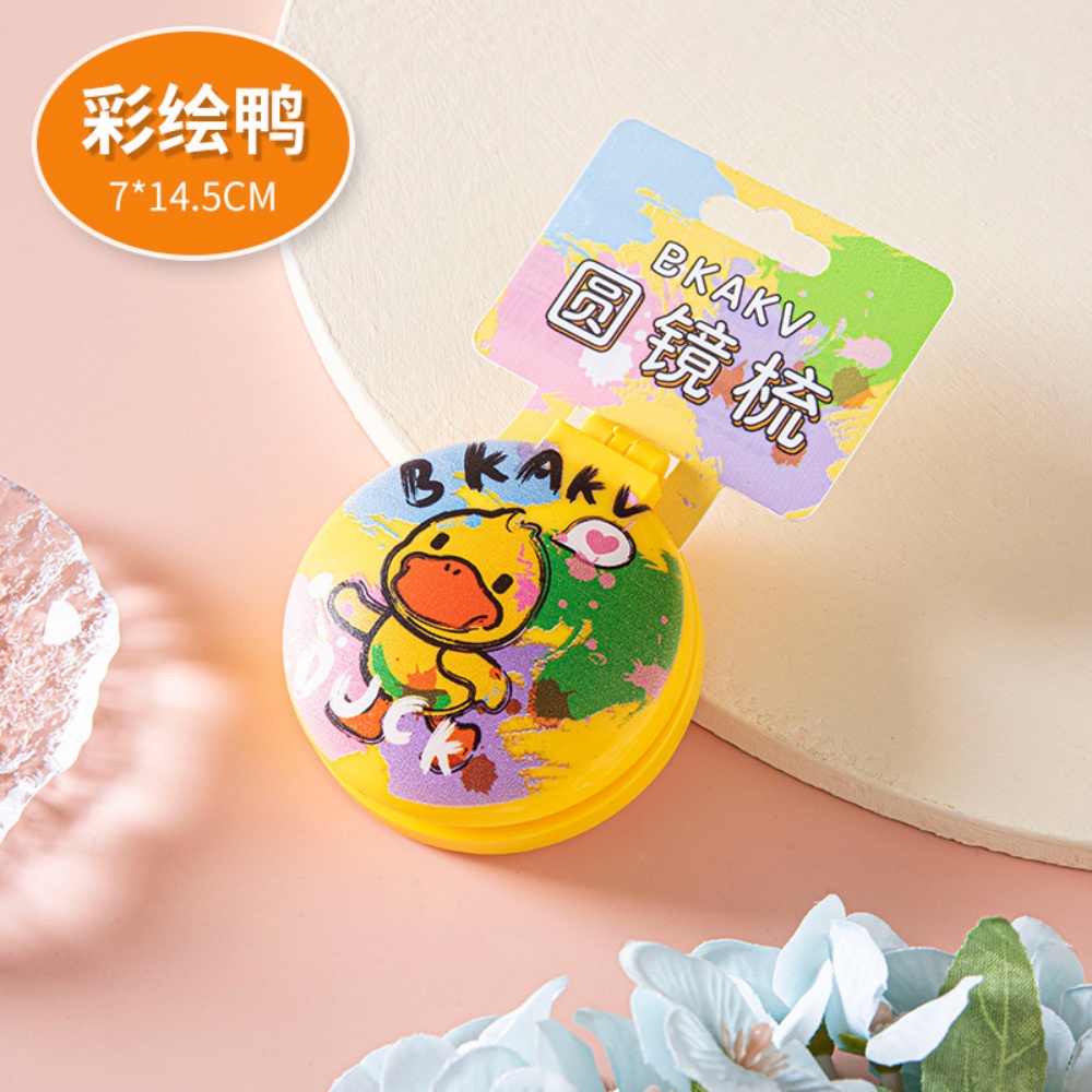 Lược Chải Tóc Mát Xa Da Đầu Có Gương Tròn Nhỏ Gọn Hình Vịt Vàng Dễ Thương