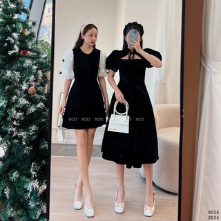Đầm nhung đen phối tay voan
