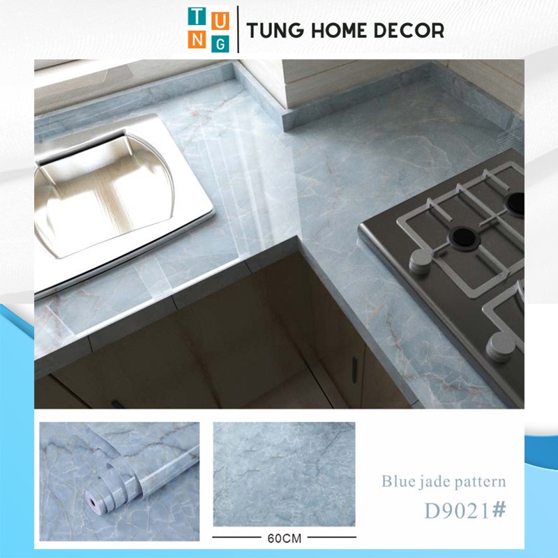 Giấy dán bếp giả vân đá chịu nhiệt, chống nước, chống dầu mỡ 60cm x5m D9021 Đá xanh ngọc vân mây