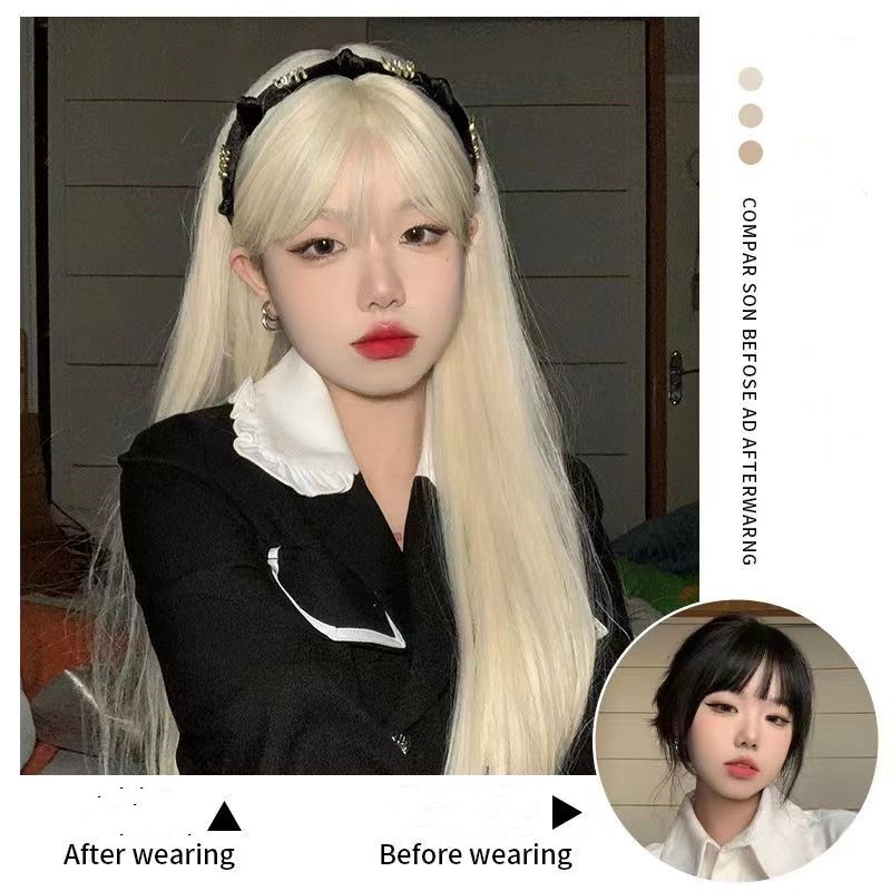 Bộ Tóc Giả Dài / Xoăn Màu Vàng Trắng Phong Cách Hàn Quốc Thời Trang Cho Nam Và Nữ