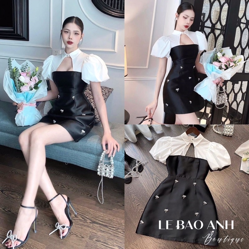 Đầm dự tiệc, váy nữ dáng ngắn váy xoè váy đi chơi đẹp khoét ngực đính đá sang trọng hàng loại 1 chuẩn form Bống Bang