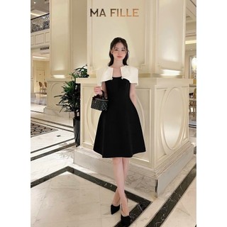 Đầm phối 2 màu trắng đen tay ngắn , dáng mini suông mặc dễ thương , thời trang bánh bèo