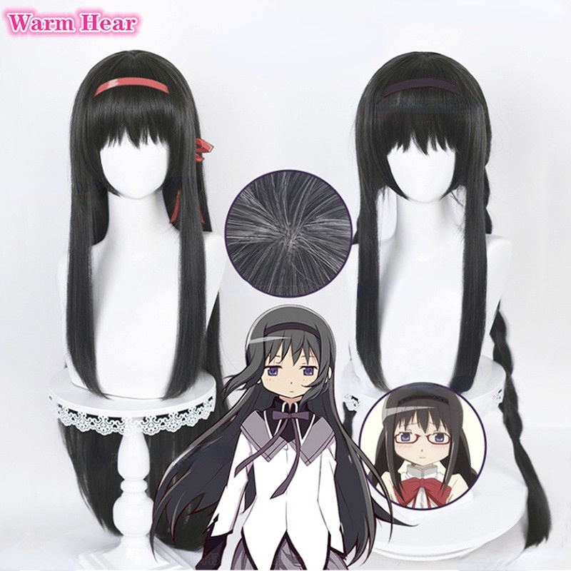 Misscoo Anime Puella Magi Madoka Magica Akemi Homura Cosplay Tóc Giả Dài Màu Xám Đậm Tóc Giả Chịu Nh