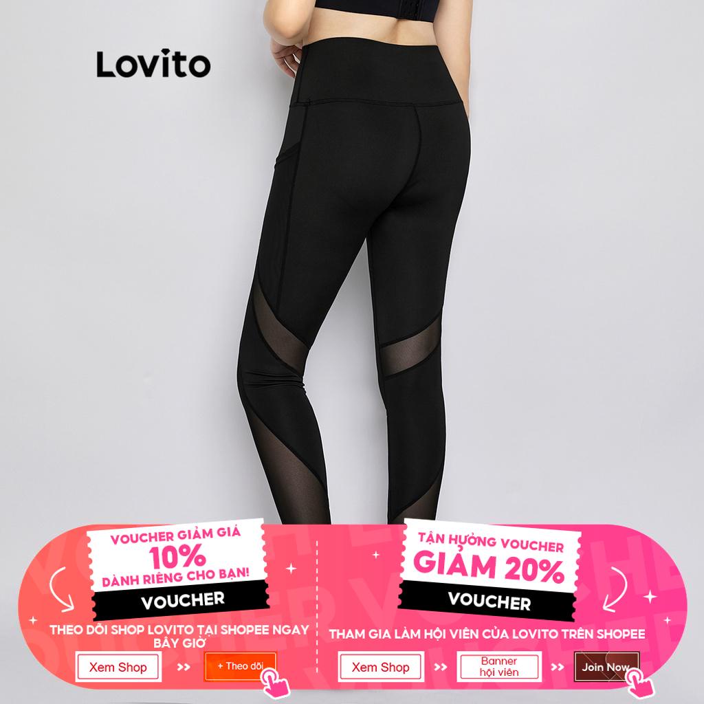 Legging Quần thể thao nữ Lovito Nâng mông Đào tạo giảm béo Yoga Lưới tương phản chống nếp nhăn L34AD024 (Đen) | BigBuy360 - bigbuy360.vn
