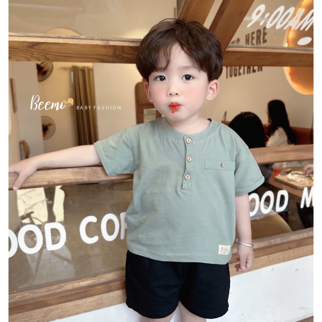 Áo phông đính cúc dừa cộc tay Beemo cho bé trai
