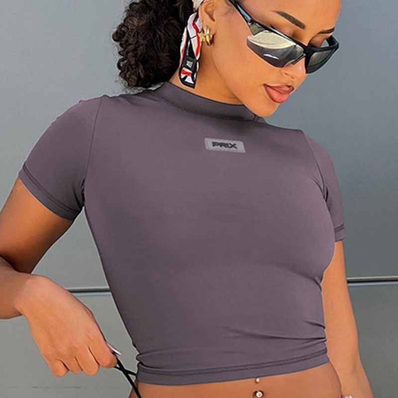 Áo Thun Croptop Tay Ngắn Dáng Ôm In Chữ Thời Trang Cho Nữ